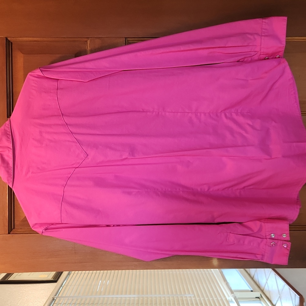 Bright Pink Wrangler Cowgirl Button-Up Shirt With Bling Rhinestones - Picture 3 of 5
